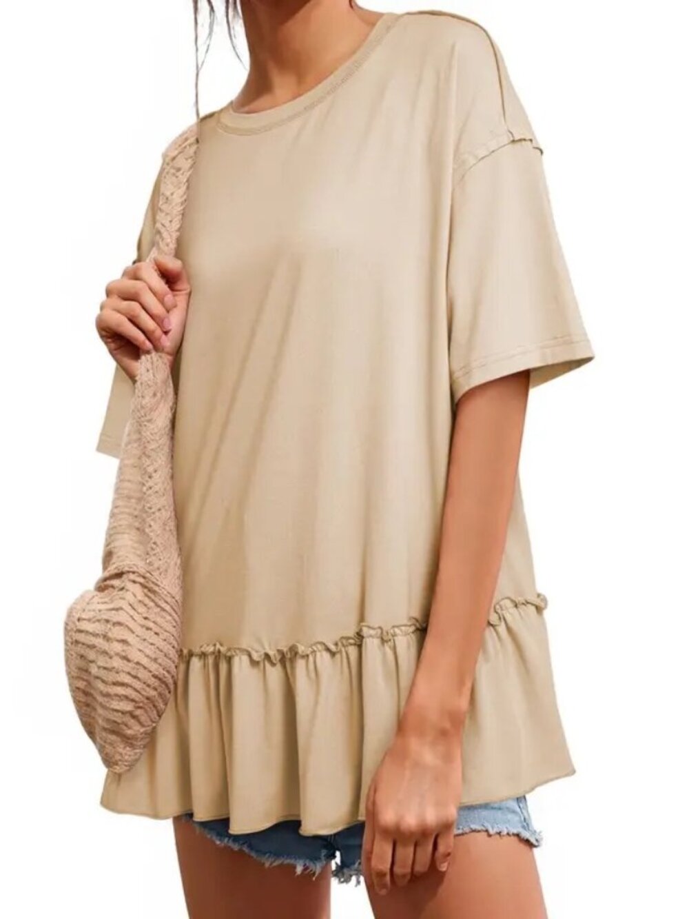Dokotoo Apricot Ruffle Hem Oversized Short Sleeve Top Women’s Size M / NWT